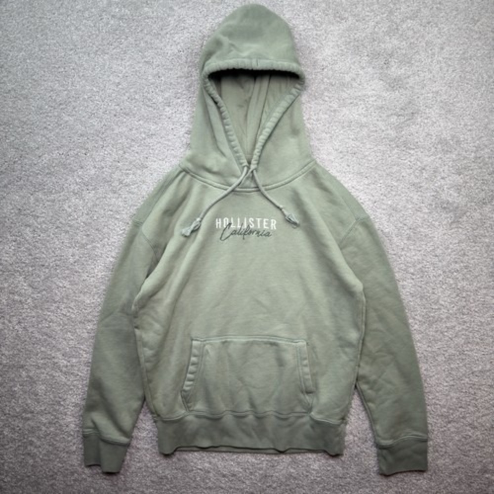 Hollister California Hoodie XS Sage Green Embroidered Logo Pullover Fleece